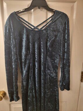 Vintage MARNIE WEST Forest Green Long Sleeve Velour Evening Dress - Size Large